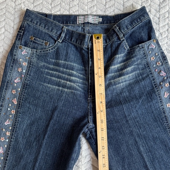 Moou Dark Blue Embroidered Women's Flare Jeans Made in Italy 100%Cotton - Picture 7 of 14